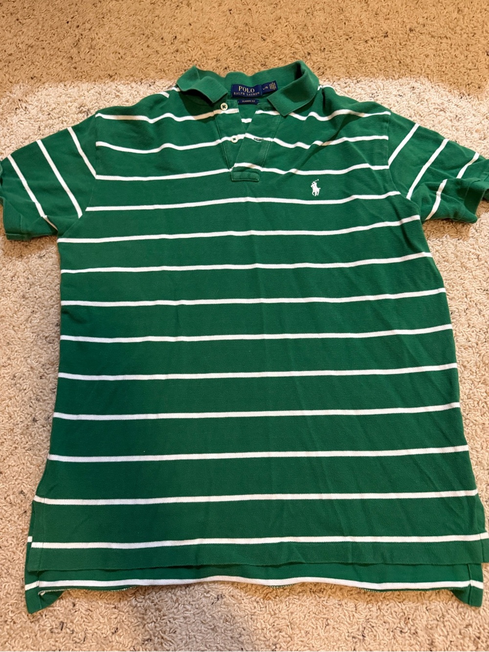 Ralph Lauren Green and White Striped Polo Shirt